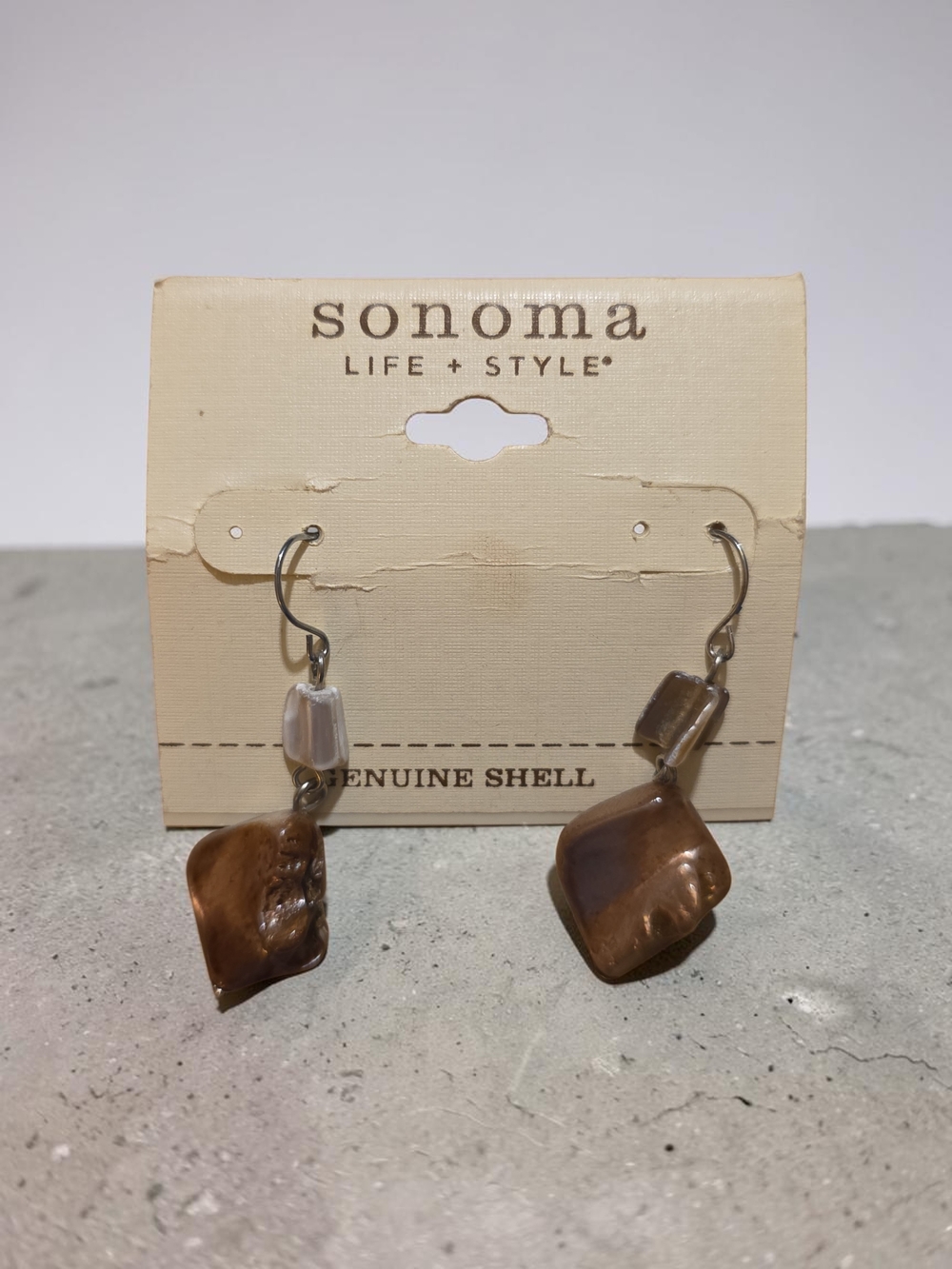 NWT Sonoma Life + Style Genuine Shell Earrings Briwn Shell Dangle Earrings